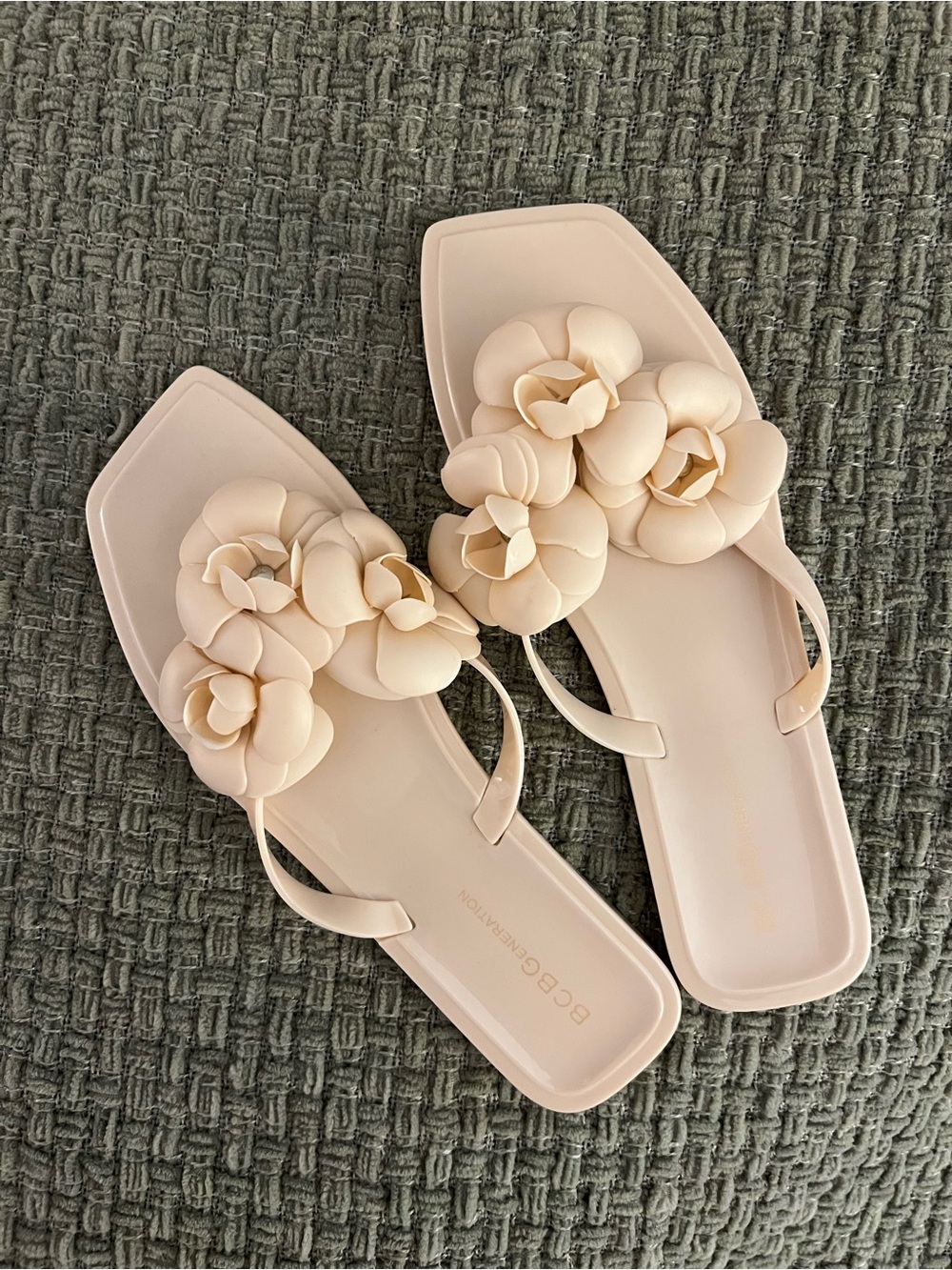 BCBGeneration Blush Floral Appliqué Slide Sandals